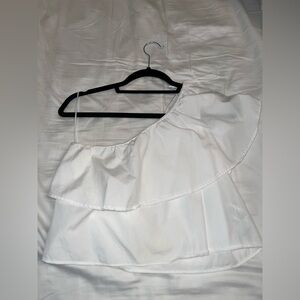 Zara White One-Shoulder Ruffle Top